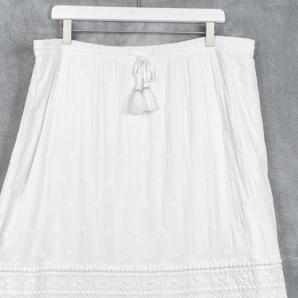 J JILL Embroidered Tassel Trim Boho Midi Skirt Coastal Beachy White Sz L - Picture 3 of 8